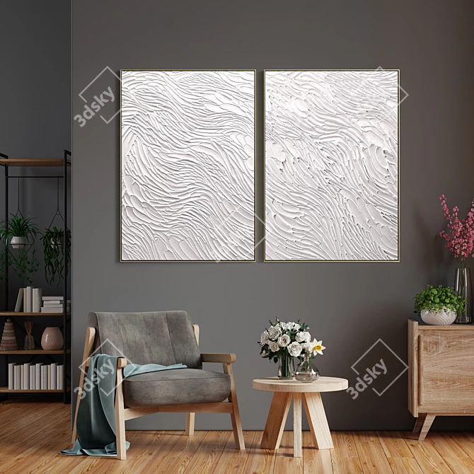 Plaster Duo Frame: Elegant Interior Set 3D model image 4