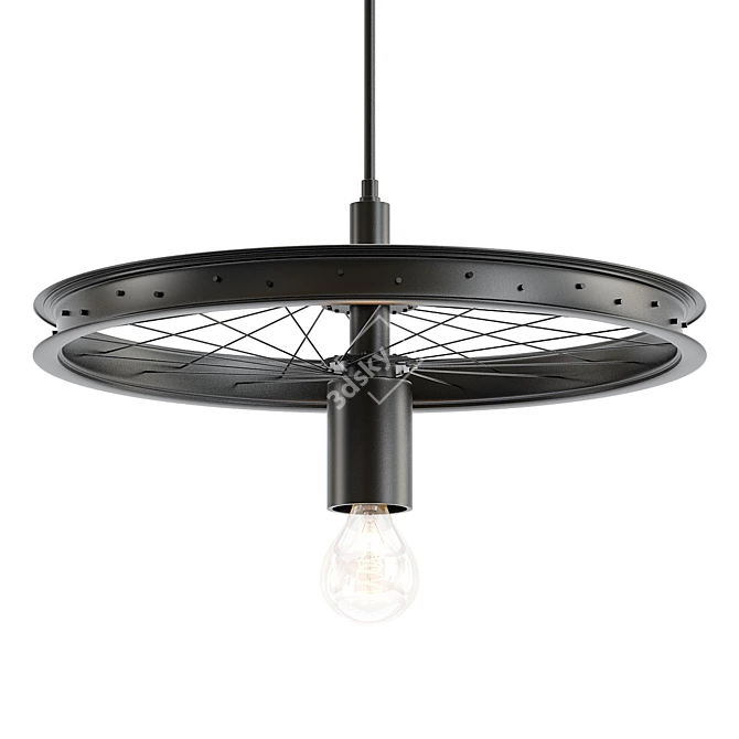 Retro Industrial Wheel Chandelier 3D model image 1