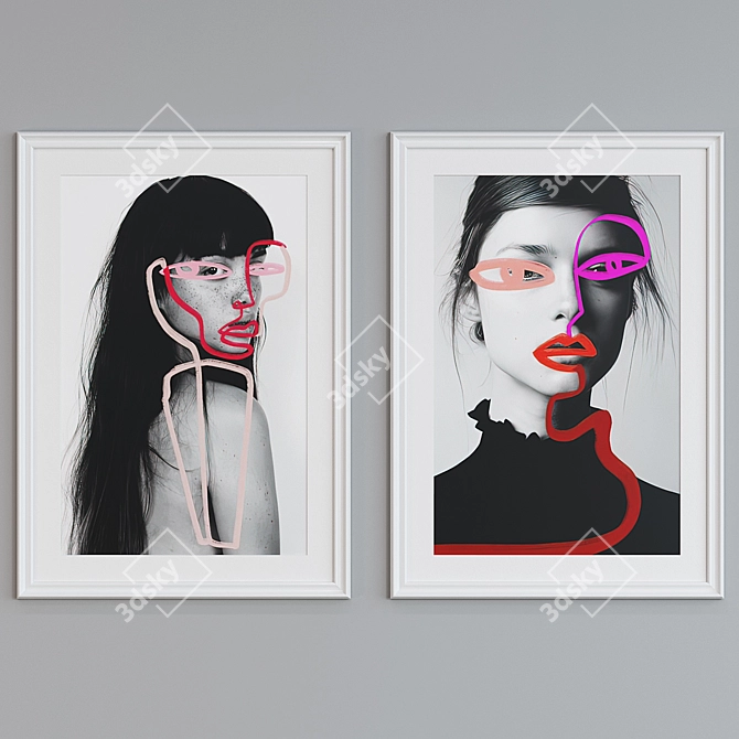 Modern 2-Picture Frame Set with Minimalist Art 3D model image 2