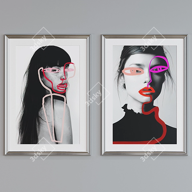 Modern 2-Picture Frame Set with Minimalist Art 3D model image 3