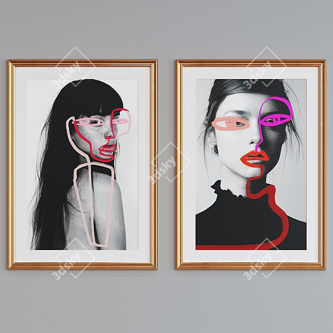 Modern 2-Picture Frame Set with Minimalist Art 3D model image 4