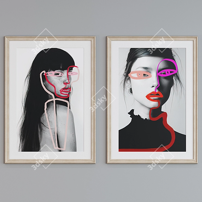 Modern 2-Picture Frame Set with Minimalist Art 3D model image 5