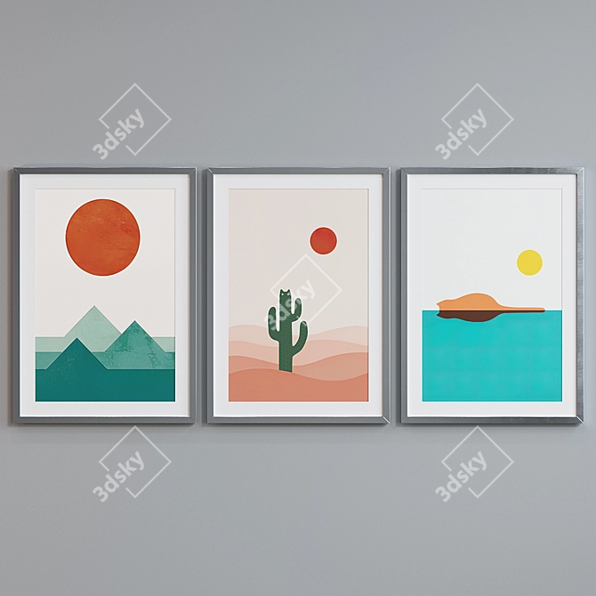 Modern Landscape Picture Frame Set 3D model image 3