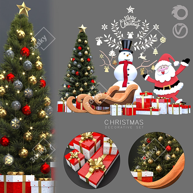 Festive Christmas Decor Set 3D model image 6