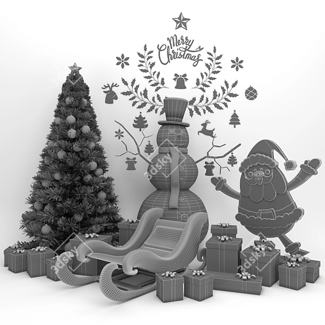 Festive Christmas Decor Set 3D model image 9