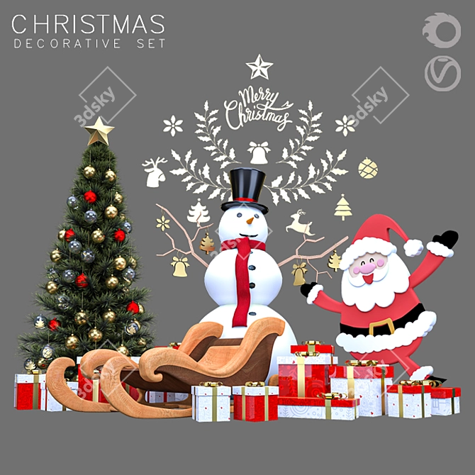 Festive Christmas Decor Set 3D model image 10