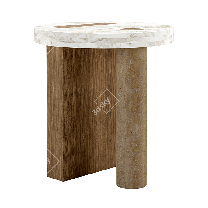 Elegant Marble and Oak Side Table 3D model image 1