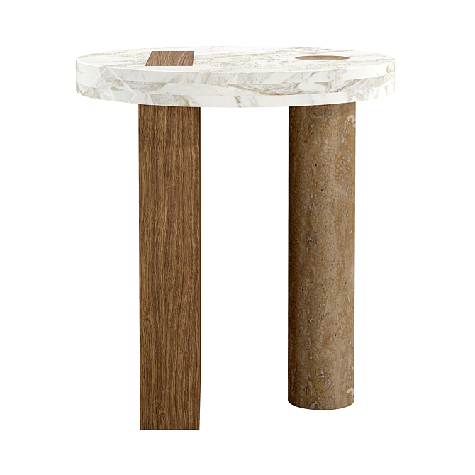 Elegant Marble and Oak Side Table 3D model image 2