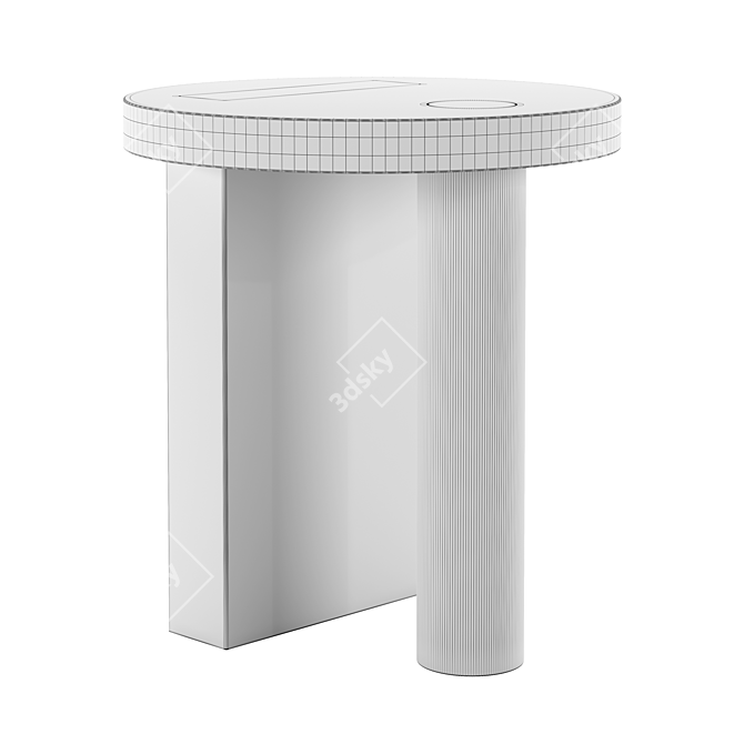 Elegant Marble and Oak Side Table 3D model image 4