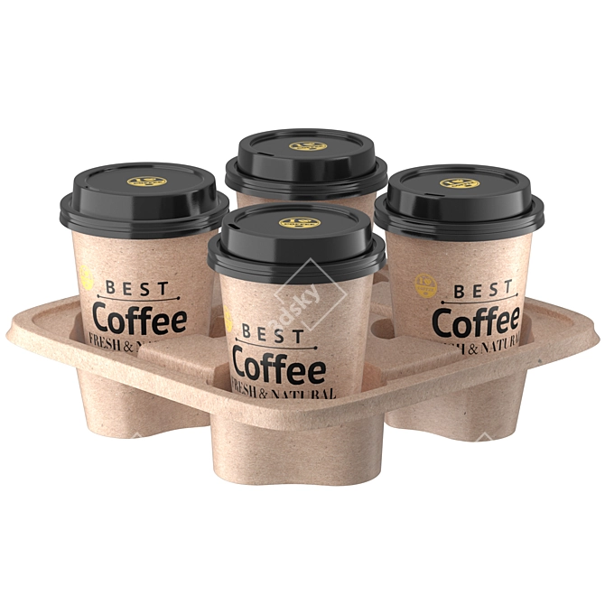 Cardboard Holder Coffee Cups - Convenient and Eco-friendly 3D model image 1