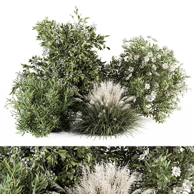 Vibrant Bush Set - Mix of Greenery 3D model image 1