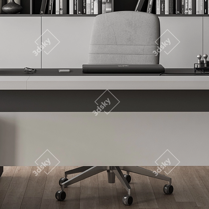 Executive Gray Desk with Library - Office Essential 3D model image 2