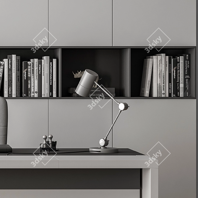 Executive Gray Desk with Library - Office Essential 3D model image 4