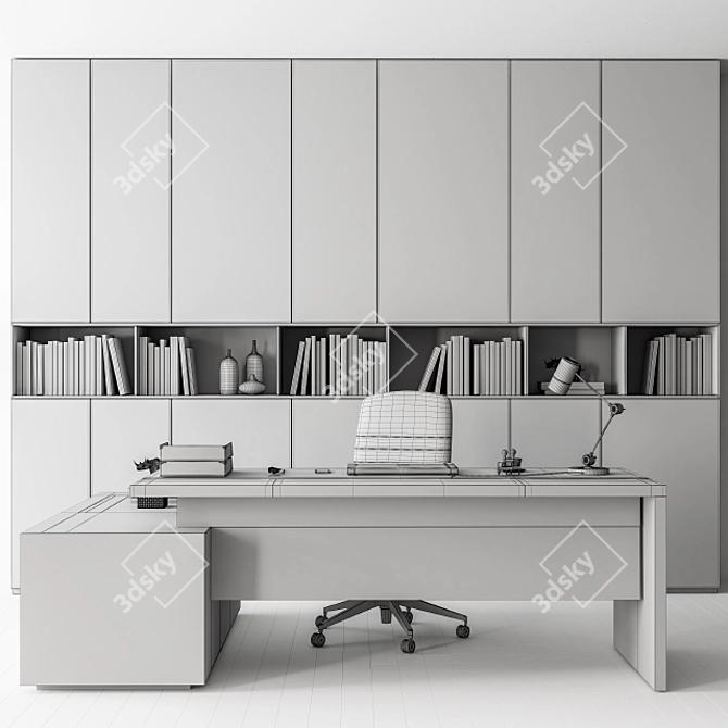 Executive Gray Desk with Library - Office Essential 3D model image 5