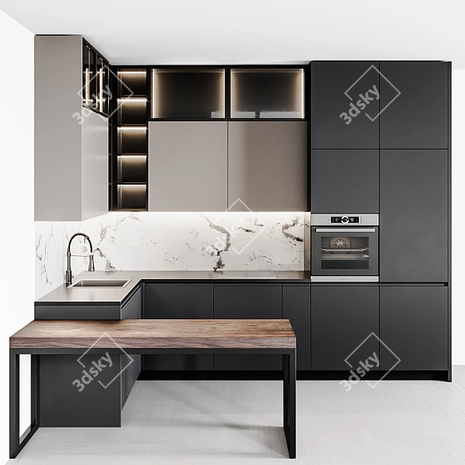 Sleek Modern Kitchen Design 3D model image 1