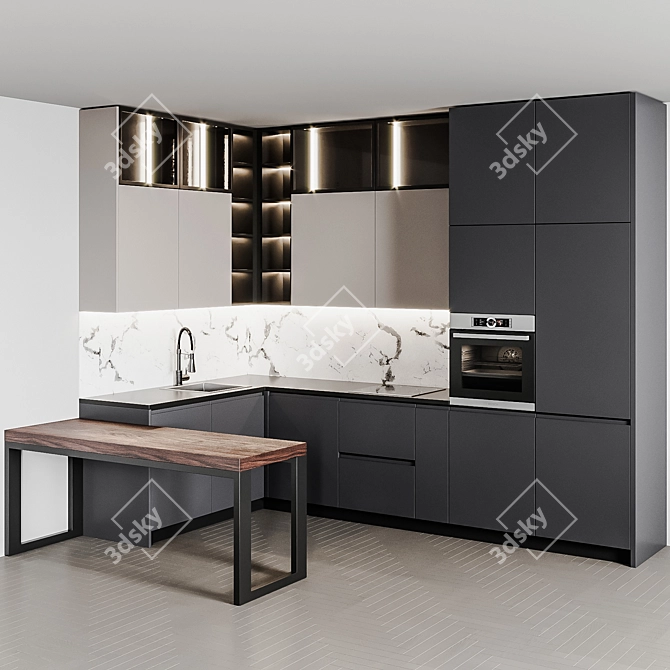 Sleek Modern Kitchen Design 3D model image 2