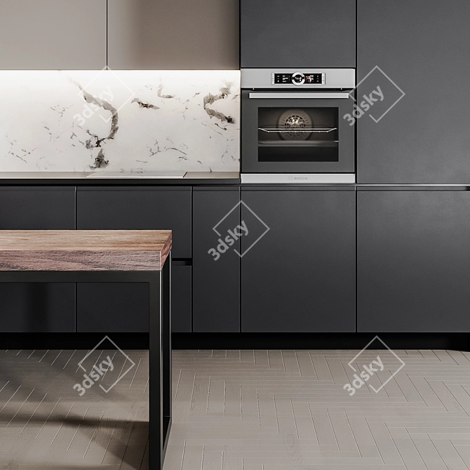 Sleek Modern Kitchen Design 3D model image 4