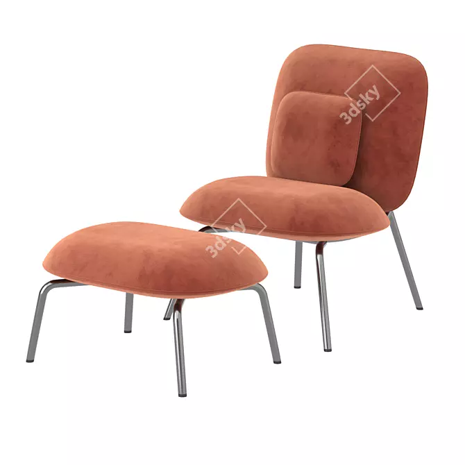Modern Tasca Lounge Chair & Ottoman Set 3D model image 2