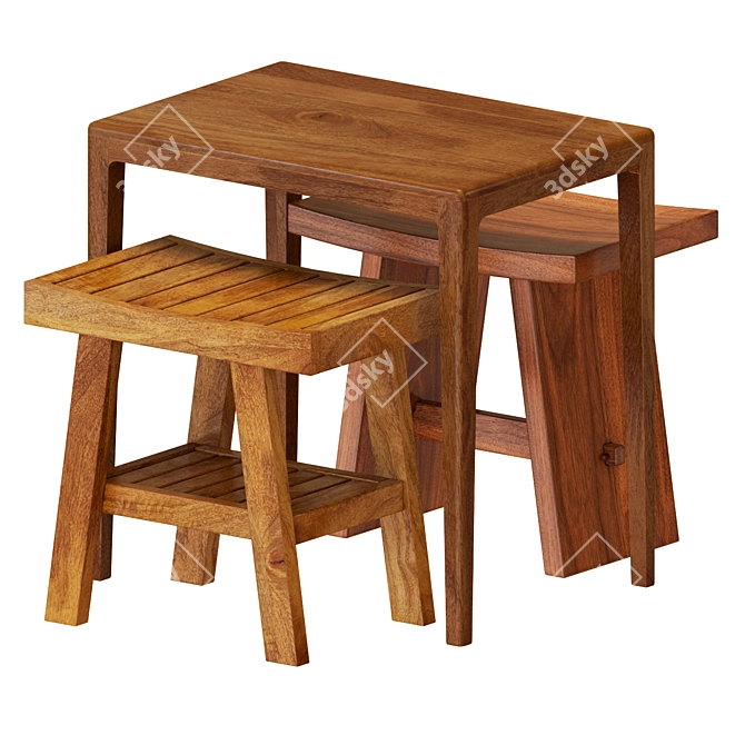 Modern Zara Wooden Table Set 3D model image 1