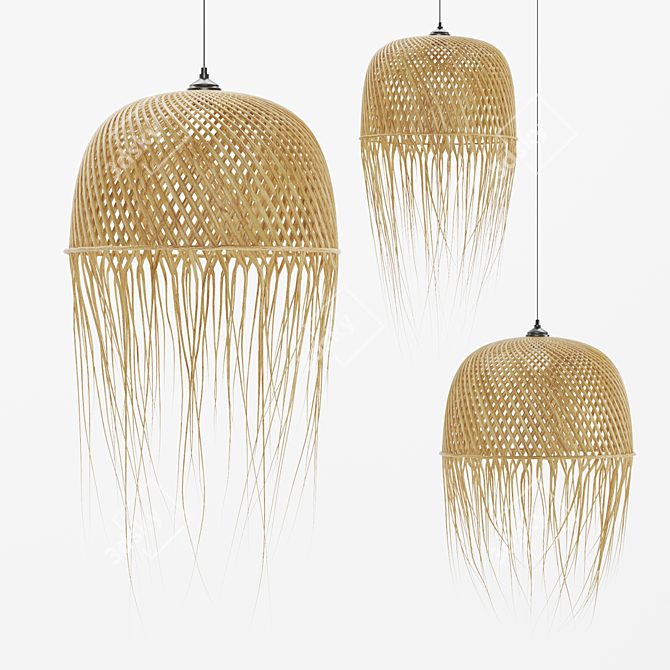 Handmade Rattan Pendant Lamp 3D model image 1