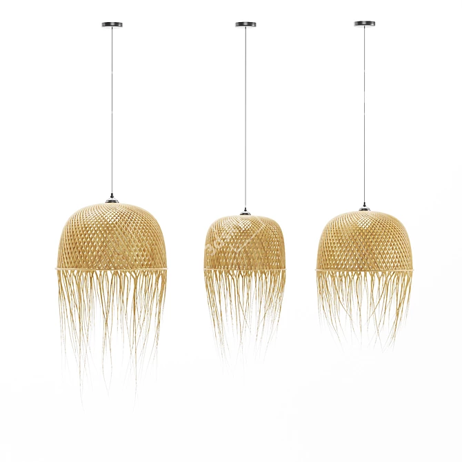 Handmade Rattan Pendant Lamp 3D model image 2