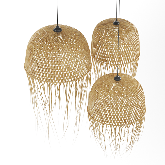 Handmade Rattan Pendant Lamp 3D model image 3