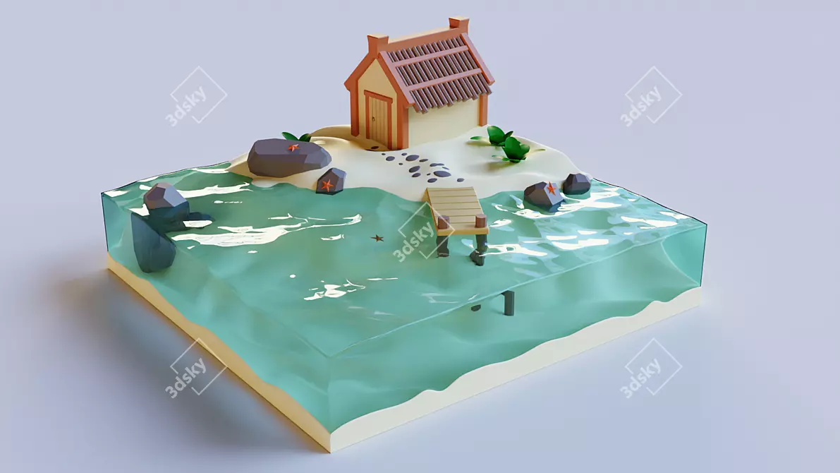 Seaside Cottage Diorama 3D model image 2