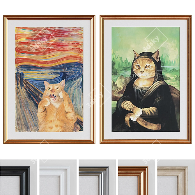 Playful Cat Parody Picture Frames 3D model image 1