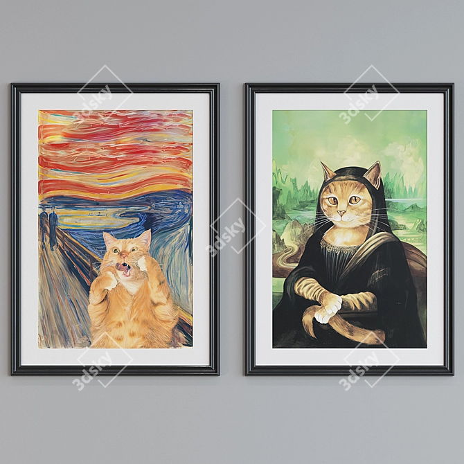 Playful Cat Parody Picture Frames 3D model image 5