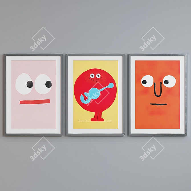 Title: Colorful Face and Musician Picture Frame Set 3D model image 3