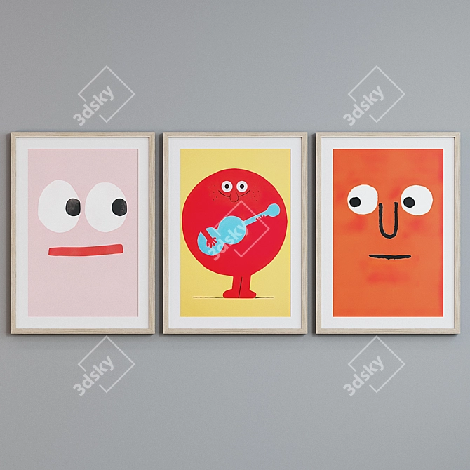 Title: Colorful Face and Musician Picture Frame Set 3D model image 5
