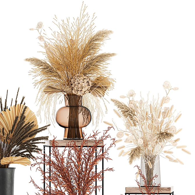 Dried Autumn Bouquet: Stabilized Florals & Pampas Grass 3D model image 2