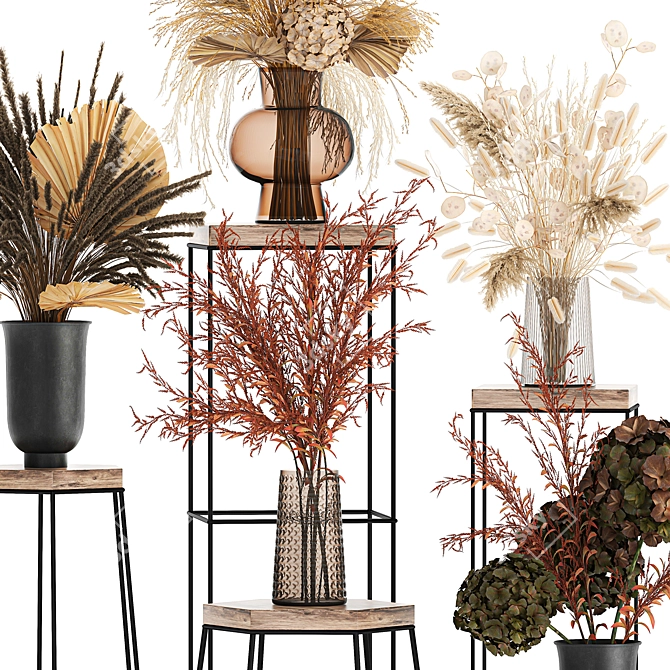Dried Autumn Bouquet: Stabilized Florals & Pampas Grass 3D model image 4
