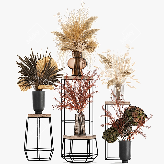 Dried Autumn Bouquet: Stabilized Florals & Pampas Grass 3D model image 6