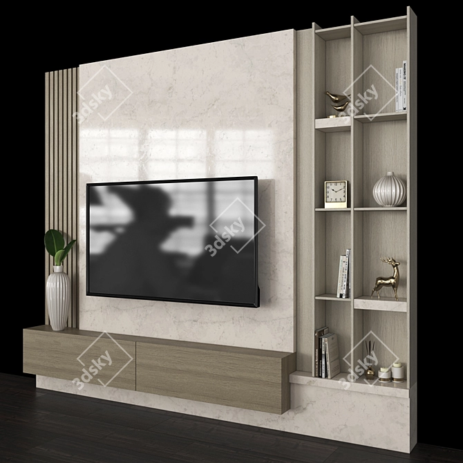 Sleek TV Wall Set with 65" Screen 3D model image 2