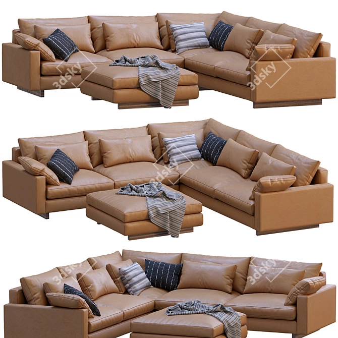 Elegant Harmony Leather Sofa 3D model image 1