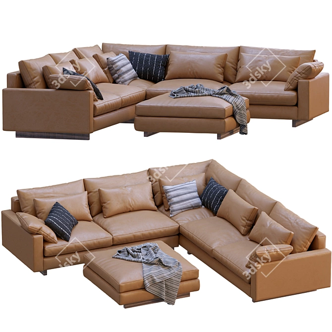 Elegant Harmony Leather Sofa 3D model image 2