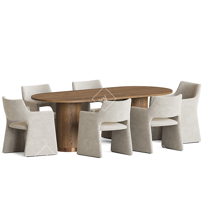 Marble & Velvet Dining Set 3D model image 2