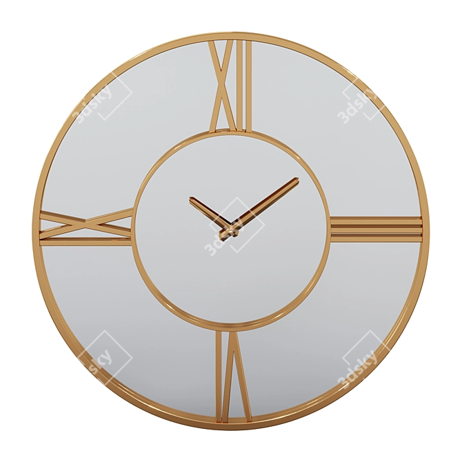 Gold Mirror Roman Numeral Wall Clock 3D model image 1