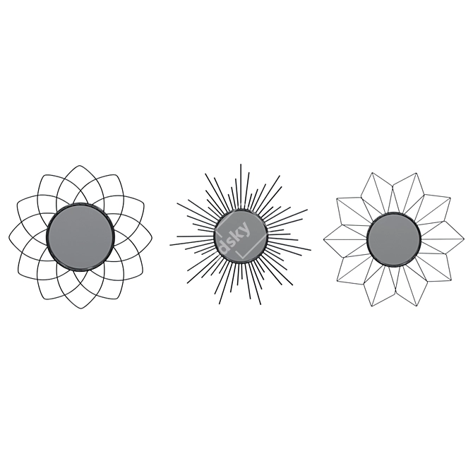 Sunburst Reflections: Set of 3 Round Metal Mirrors 3D model image 1