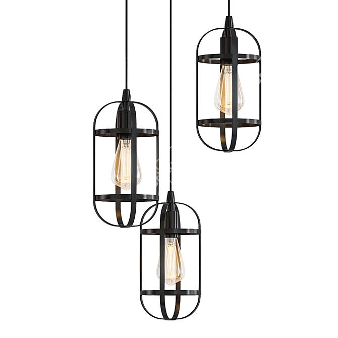 Modern Black 3-Light Pendant 3D model image 1