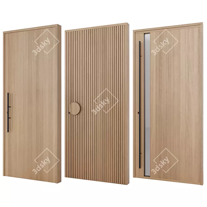 Solid Oak Entry Doors: Variety Pack 3D model image 3