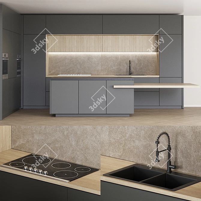 Modern Kitchen Cabinet Set 3D model image 1