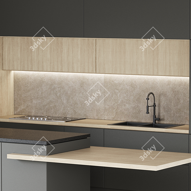 Modern Kitchen Cabinet Set 3D model image 2