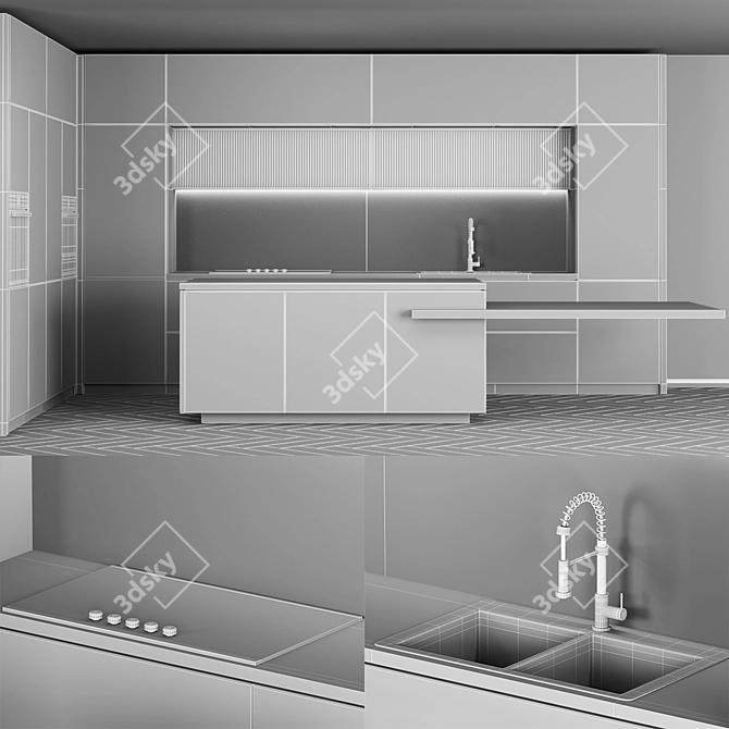 Modern Kitchen Cabinet Set 3D model image 5