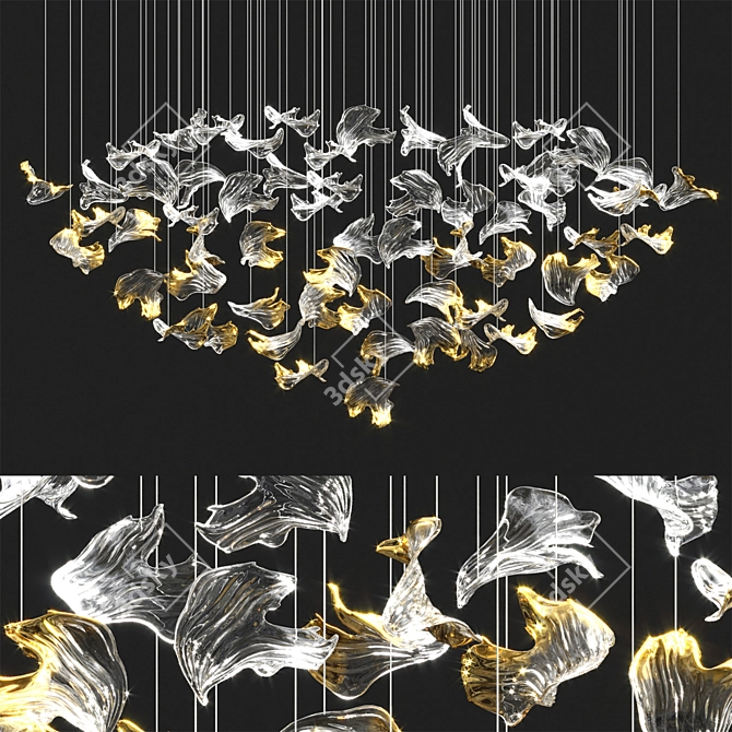 Ginkgo Leaf Glass Chandelier 3D model image 1