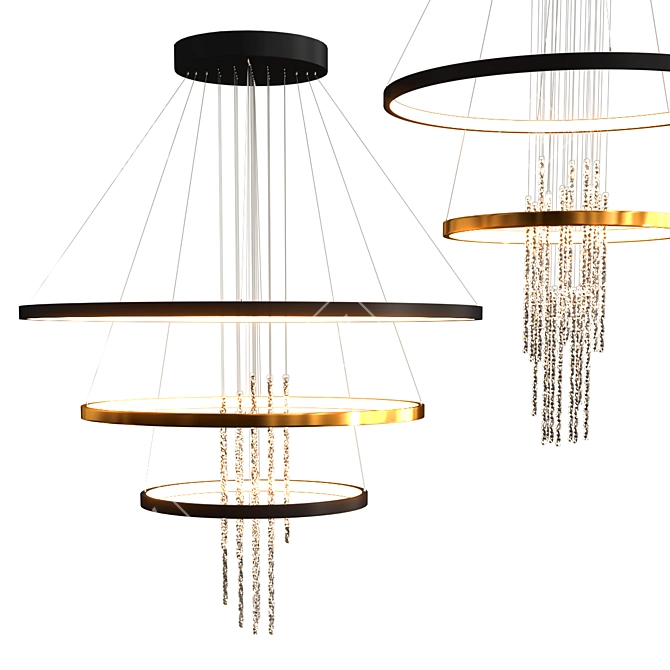 Glamorous Gold & Black LED Chandelier 3D model image 1