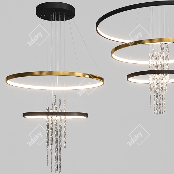 Glamorous Gold & Black LED Chandelier 3D model image 4