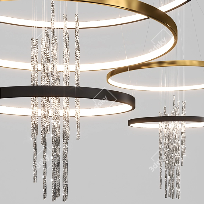 Glamorous Gold & Black LED Chandelier 3D model image 5