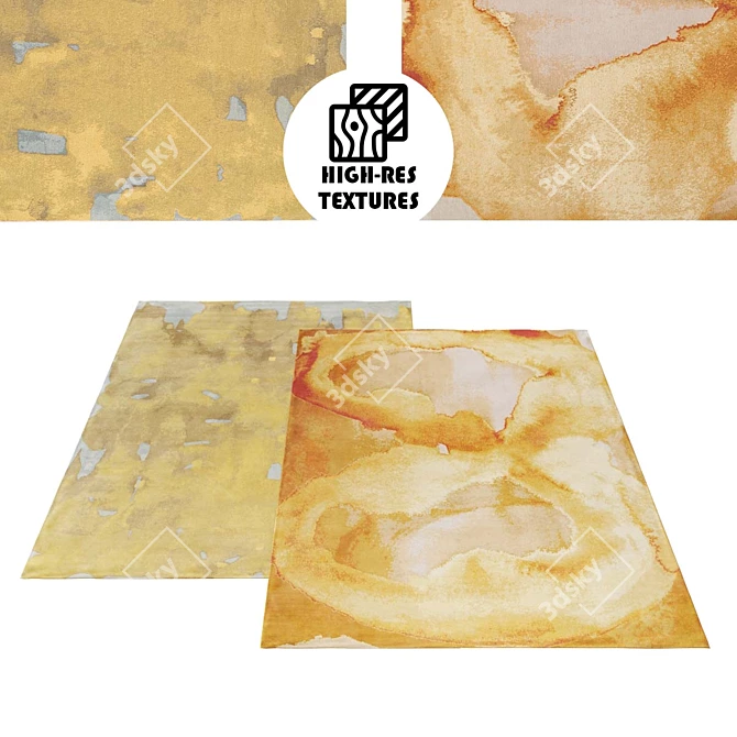 Golden Silk Abstract Rug Set 3D model image 1